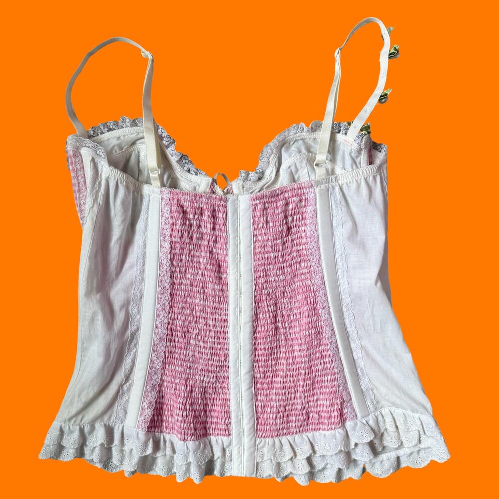 00's vintage gingham eyelet lace corset top y2k lingerie set Size 34 S/M - Picture 4 of 10